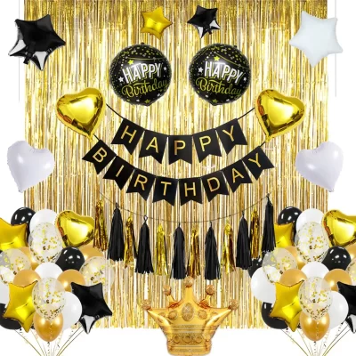 Black & Gold Happy Birthday Decoration Set