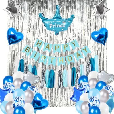 Blue and Silver Happy Birthday Decoration Set