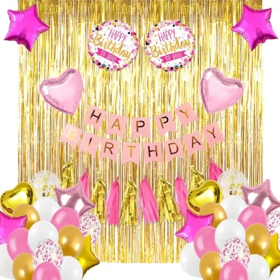 Pink, White and Gold Birthday Decoration Set