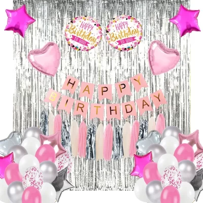 Pink, White and Silver Birthday Decoration Set