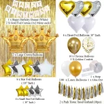 White And Gold Happy Birthday Decoration Set - Image 2