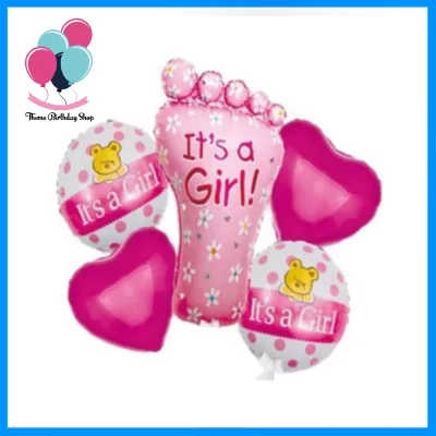 Its a Girl Foot Theme 5 Pc Foil Balloons