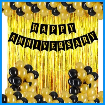 Black & Golden "Happy Anniversary" Party Decoration Kit