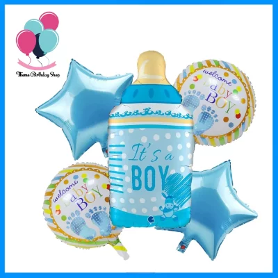 Its a Boy Baby Bottle Theme 5 Pc Foil Balloons