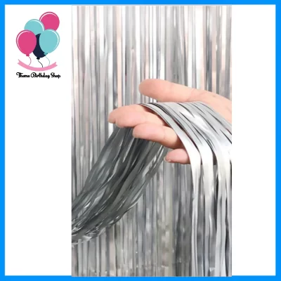 Metallic Silver Foil Fringe Curtain Backdrop