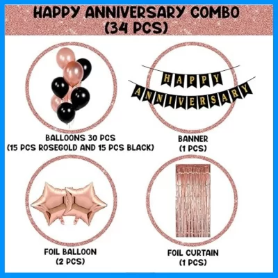 Happy Anniversary Decoration Combo – 34 Pcs