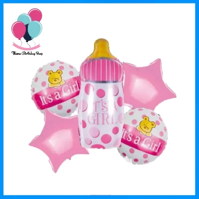 Its a Girl Baby Bottle Theme 5 Pc Foil Balloons