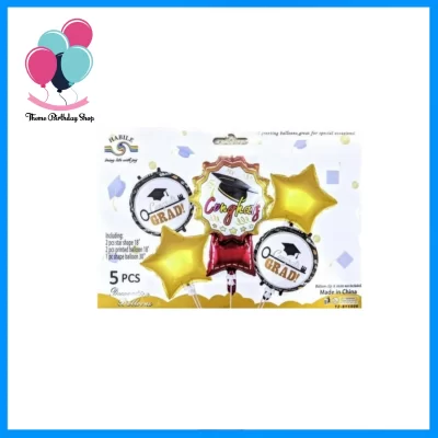 Graduation Foil Balloon Set – Golden Theme (Pack of 5)