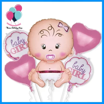 Its a Girl Baby Doll with Pacifier Theme 5 Pc Foil Balloons