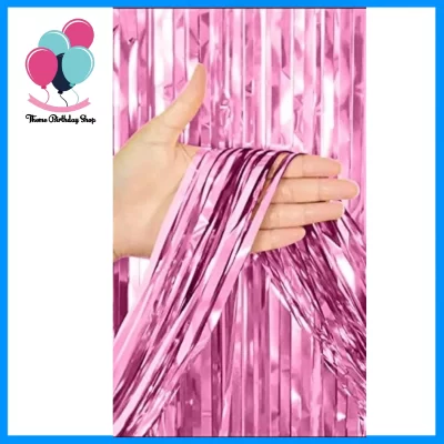 Metallic Light Pink Foil Fringe Curtain Backdrop