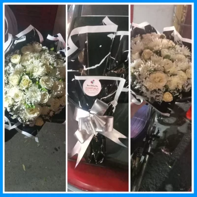 Elegant White Blossom Bouquet | Luxury White Roses & Chrysanthemums Arrangement